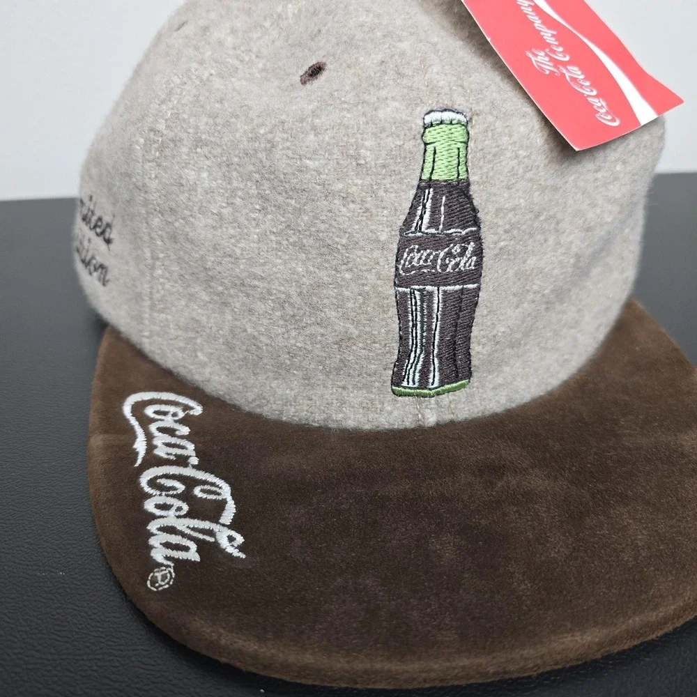 Vintage Coca-Cola Hat Cap‎ Mens Strapback Tan Wool Limited Edition Coke Made USA